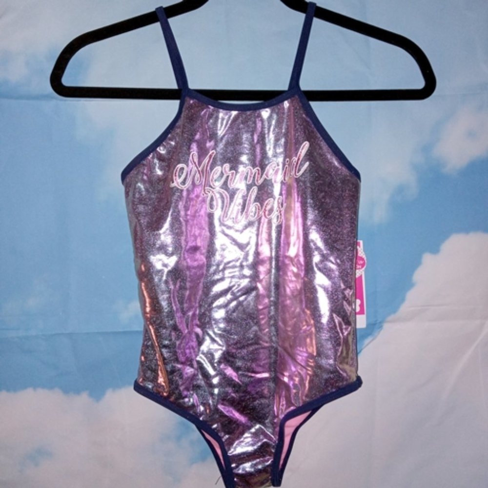 Purple & Pink Glitter! Mermaid Vibes Limited Too Girl’s 1-piece swimsuit NEW